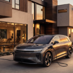 Luxury electric SUV charging at modern home station in 2026