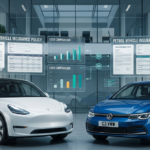 Electric car vs petrol car insurance cost comparison in 2026 digital illustration