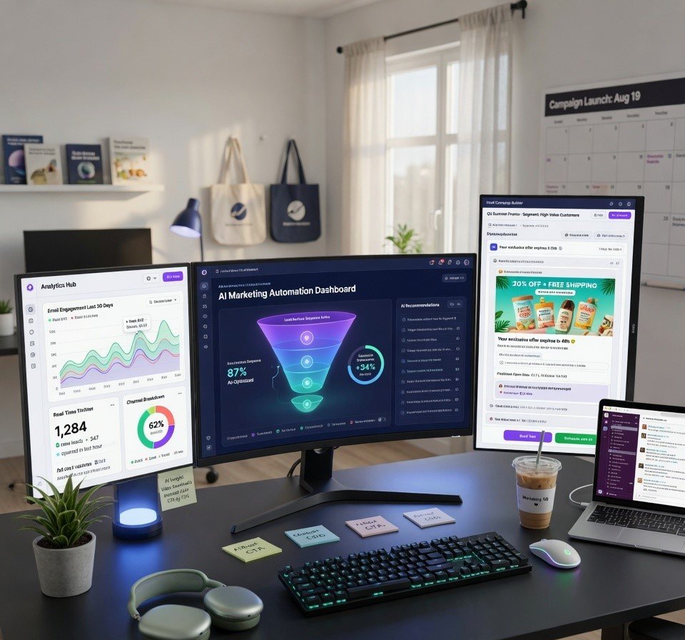 AI content writing tools dashboard showing blog generation and SEO optimization interface for digital marketing